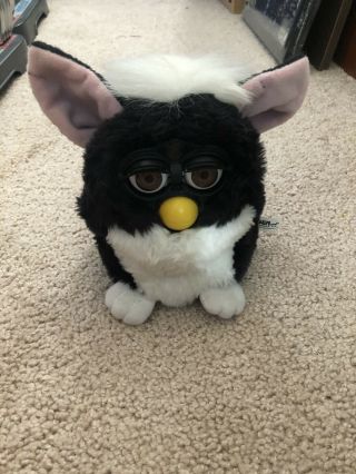 1st Black And White Skunk Furby Pink Ears Rare Brown Eyes 1998.