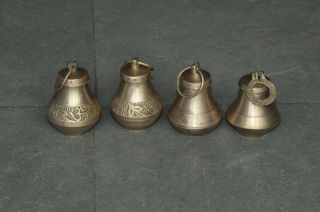 4 Pc Old Brass Handcrafted Small Unique Shape Holy Water Pots