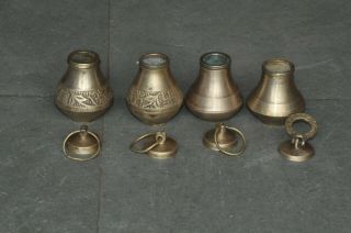 4 Pc Old Brass Handcrafted Small Unique Shape Holy Water Pots 2