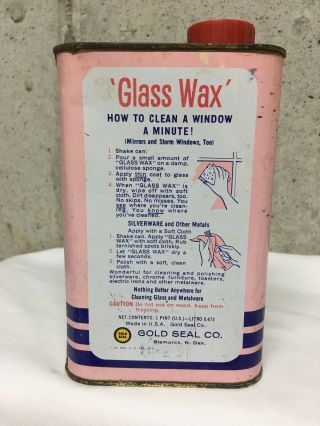 Vintage Gold Seal Glass Wax Glass and Metal Cleaner 16 Oz Pink Tin Can 1/2 Full 3