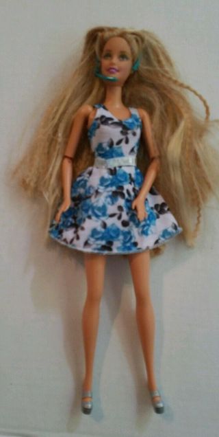 Barbie Doll 1998 Mattel Blue Dress Green Headphone Headset Articulated Vtg