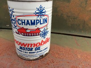 Vintage Empty Champlin Snowmobile Motor Oil Can Metal Quart Rust Hole Antique
