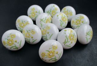 13 White Ceramic Porcelain Yellow Flowers Design Cabinet Knobs Drawer Pulls