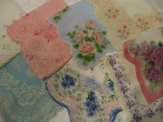 8 Vintage Pastel Floral Nylon Hankies,  Great For Doll Clothes