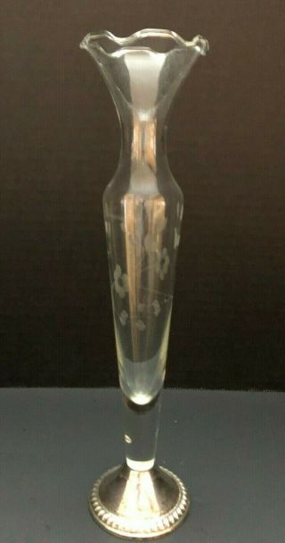 Vintage Duchin Creation Weighted Sterling Silver And Etched Crystal Bud Vase