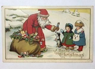 1920s Santa Claus Children Toys Dog Christmas Embossed Postcard Antique 55 F