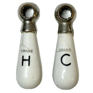 Antique Vintage Crane Porcelain Hot And Cold Faucet Handles Levers 12 Spline