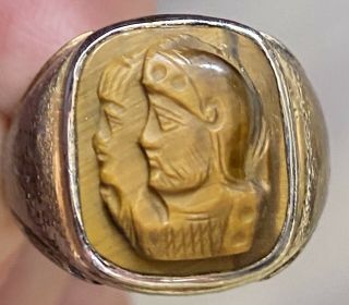 Vintage Antique Mans 925 Sterling Silver Double Cameo Face Roman Ring