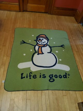 Life Is Good Snowman Fleece Blanket Lig 53 " X61 " Very Warm And Rare