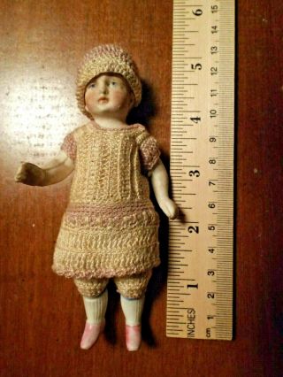 Vintage Small Doll In Crochet Dresses 1920 