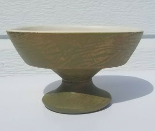 Mccoy Pottery Oval 6 1/4in Green Pedestal Planter With Gold Wash Wood Look Rare