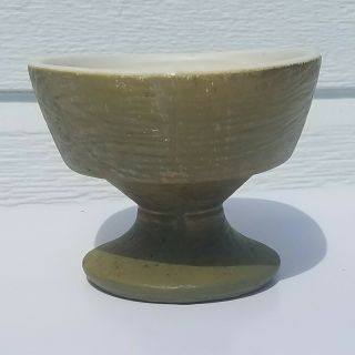 McCoy Pottery Oval 6 1/4in Green Pedestal Planter with Gold Wash Wood Look RARE 2