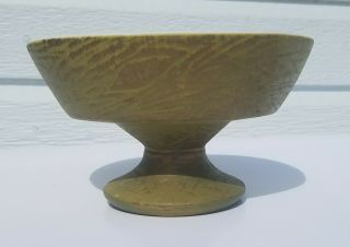 McCoy Pottery Oval 6 1/4in Green Pedestal Planter with Gold Wash Wood Look RARE 3