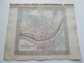 1871 Antique Map Of Cincinnati By S.  Augustus Mitchell