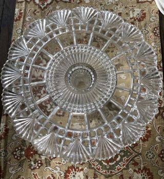 Antique Eapg Glass Block And Fan Cake Stand Pedestal Plate Richards & Hartley