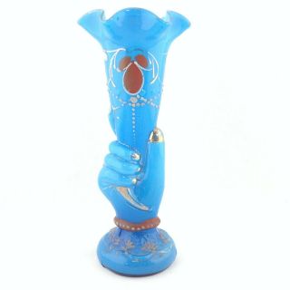 Vintage Blue Hand Holding A Horn Vase Cornucopia With Gold Tone Details