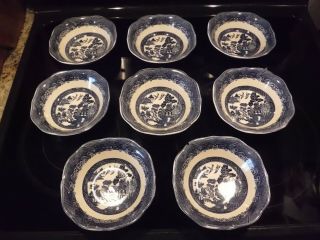 Vintage Set Of 8 Blue Willow Johnson Brothers Cereal Bowls 6.  25 " W,  Po