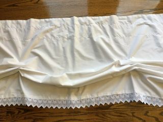 2 Vintage White Cotton Blend Lace Gathered Valances Country Curtains 80” Usa