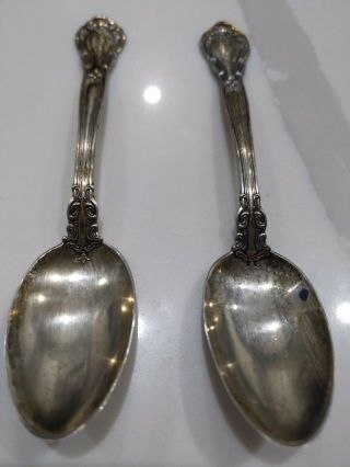 2 Gorham Chantilly Sterling Teaspoons Lion - Anchor - G Pat.  1895 With Monogram