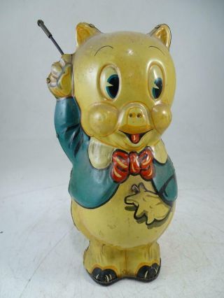 Antique 1939 Marx Toys Tin Wind Up Porky Pig Litho Toy Leon Schlesinger Vintage