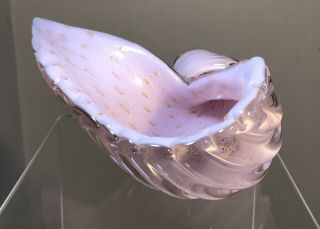 Vintage Murano Glass Shell Bowl Alfredo Barbini Rare Shape Bubbles And Gold