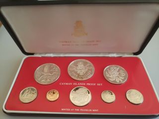 1982 Cayman Islands 8 Coin Proof Set.  Rare 589 Mintage.  4 Sterling Silver Coins.