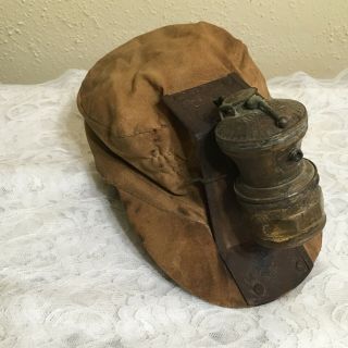 Vintage Miners Canvas Hat Antique Mining Cap With Auto - Lite Carbide Lamp