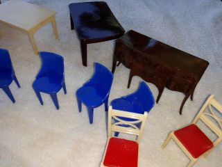 14pcs Vintage Toy Dollhouse Furniture RENWAL Plasco DINING ROOM A ART DECO crib 3
