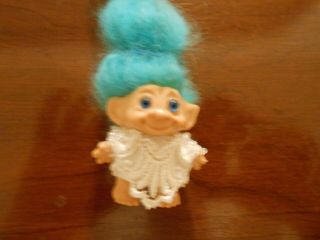 Vintage S.  H.  E.  Pencil Topper Troll Doll - Stunning Blue Eyes & Long Turquoise Hair