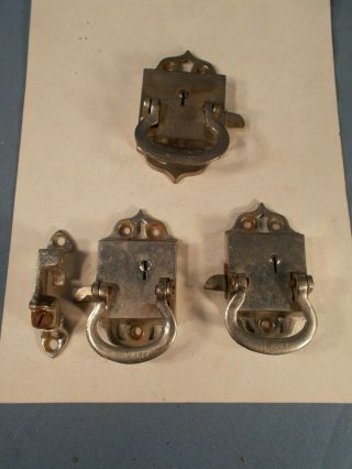 Vtg Set Of 3 Nickle Over Brass Latches Old Ice Box Refrigerator