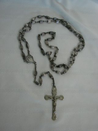Antique Sterling Silver Corrugated Oval Rosary Beads 23.  3 Grams