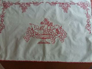 Antique Vintage Hand Embroidery Rectangular Tapestry Wall Hanging 30 " X21.  5 " Red
