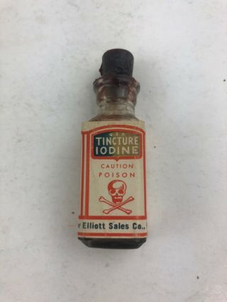 Vintage Antique Tincture Of Iodine Glass Bottles Skull Poison Rubber Stopper