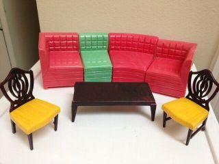 Vintage Ideal Doll Dollhouse Furniture - Sectional,  Table And 2 Chairs