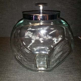 Vintage Thick Glass Cookie Jar - Dog Treat Canister Candy Container - Chrome Lid