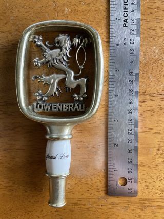 Vintage Lowenbrau Special Beer 2 Sided Tap Handle Brass Knob Rare Man Cave