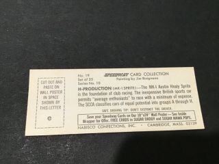 1973 Nabisco Sugar Daddy Speedway Card 19 Rare H - Production 2