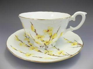 Crown Staffordshire Tea Cup & Saucer Set Yellow Flowers England Bone China