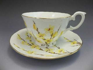 Crown Staffordshire Tea Cup & Saucer Set Yellow Flowers England Bone China 2