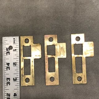 (3) Vintage 3 - 1/2” Solid Brass Door Mortise Lock Strike Plate Keeper Hardware
