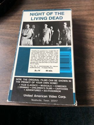Night of the Living Dead VHS RARE 1989 United American Video NO.  74 Horror Gore 2