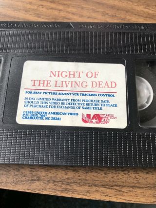Night of the Living Dead VHS RARE 1989 United American Video NO.  74 Horror Gore 3