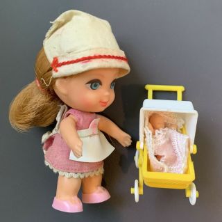 Vintage Mattel Liddle Kiddles Florence Niddle Doll With Baby Carriage And Baby