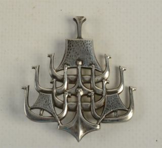 Rare Vintage David Andersen Sterling Silver Norway Viking Ship Necklace Pin Wow