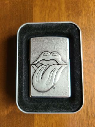 Rolling Stones Rare Zippo Trick Tongue Chrome Lighter in Metal Case 3