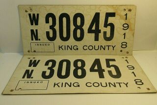 Rare Pair 1918 Cardboard Paper Washington King County License Plates C37