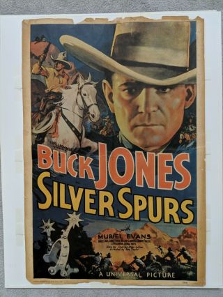 Vintage Buck Jones Cowboy Silver Spurs Western Rare Movie Poster 1970s