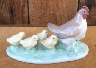 Vintage 1987 Lladró Nao Hen And Chicks Chickens Porcelain Figurine Retired Rare