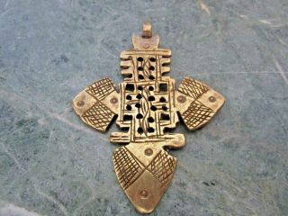 Vintage Antique Large Solid Brass Ethiopian Coptic Cross Pendant