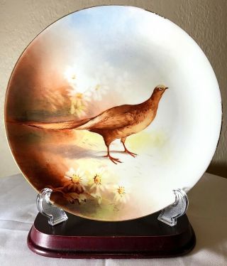 Antique 1891 - 1920 LS&S Limoges France Pheasant Hand Painted & Signed Plate 9.  25 